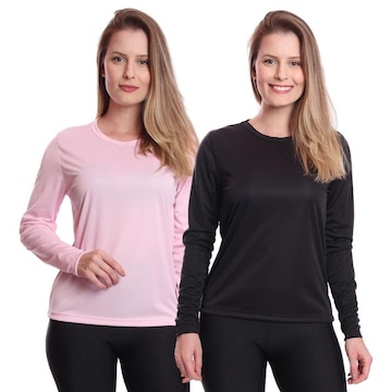 Camiseta Manga Longa Térmica Proteção Solar Uv Dry Fit Segunda Pele - 2 Unidades - Feminina