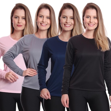 Camiseta Manga Longa Dellas Fit Térmica Proteção Solar Uv Dry Fit - 4 Unidades - Feminina