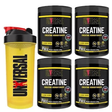 Combo 4X Creatina Universal 200G Universal Nutrition + Coqueteleira Universal