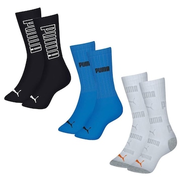 Meia Cano Longo Puma Esportiva - 3 Pares - Masculina