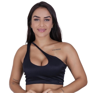 Top Fitness Feminino Um Ombro Poliamida Fio Brilho Acetinado Bojo