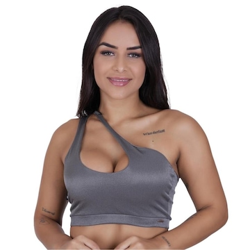 Top Fitness Feminino Um Ombro Poliamida Fio Brilho Acetinado Bojo