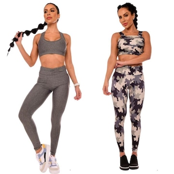 Kit Calças Leggings Vibs Fitwear Cós Franzido com 2 Peças - Feminina