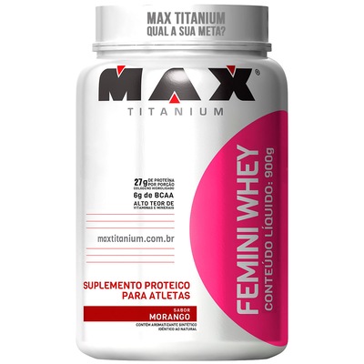 Whey Protein Max Titanium Morango Femini - 900g - Foto 1