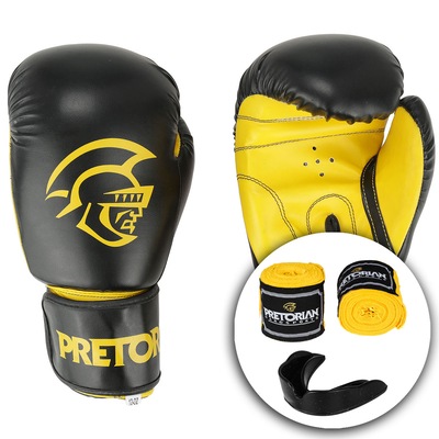 Kit de Boxe Pretorian: Bandagem + Protetor Bucal + Luvas de Boxe First - 12 OZ - Adulto - Foto 1