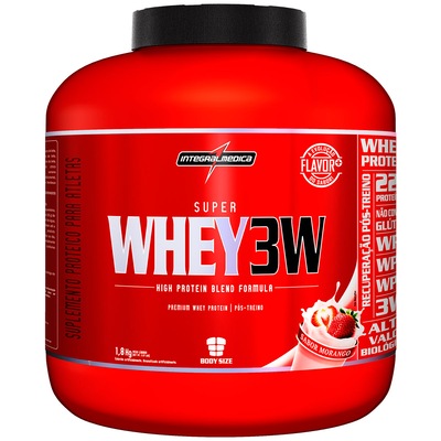 Whey Protein Integralmédica Morango 3W Super - 1,8Kg - Foto 1