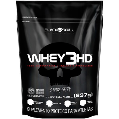 Whey Protein Black Skull Morango 3HD Refil - 837g - Foto 1