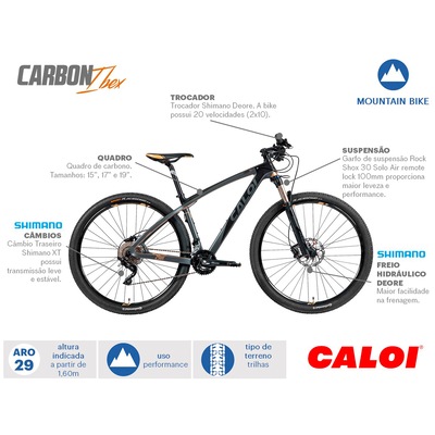 Mountain Bike Caloi Carbon Ibex - Aro 29 - Freio Shimano Hidráulico - Câmbio Shimano - 20 Marchas - Foto 2