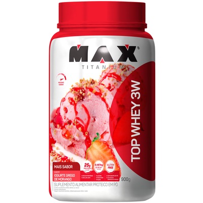 Whey Protein Max Titanium Iogurte Grego de Morango Top 3W Mais Sabor - 900g - Foto 1