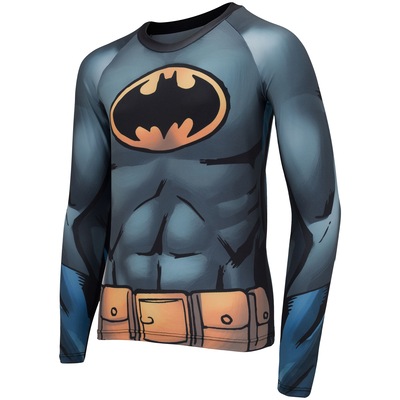 Conjunto Camiseta Manga Longa com Proteção Solar UV e Sunga Liga da Justiça Batman - Infantil - Foto 4