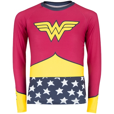 Conjunto Camiseta Manga Longa Proteção Solar UV e Sunkini Liga da Justiça Mulher-Maravilha Infantil - Foto 2