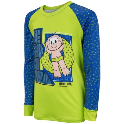 Conjunto Camiseta Manga Longa Proteção Solar UV e Sunga Turma da Mônica Cebolinha Boia - Infantil - Foto 4