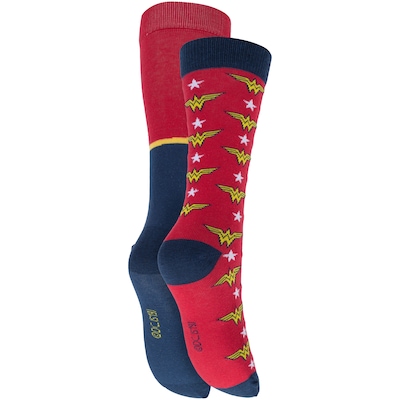 Kit de Meias Cano Alto Liga da Justiça Mulher-Maravilha com 2 Pares - 34 a 38 - Adulto - Foto 2