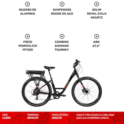 Bicicleta Elétrica Caloi E-Vibe Urbam - Aro 27,5 - Motor 350 W - Freios Hidráulico Shimano - Foto 3