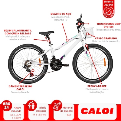 Bicicleta Caloi Ceci - Aro 24 - Freios V-Brake - Feminina - Infantil - Foto 5