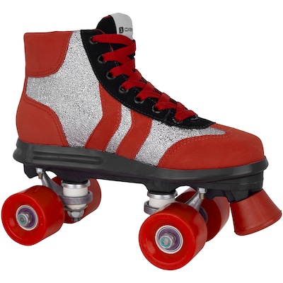 Patins 4 Rodas Retrô Oxer Glitter Silver Red - Foto 2