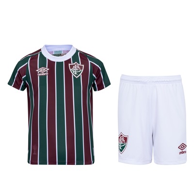 Kit de Uniforme de Futebol Infantil do Fluminense I 21 com Camisa e Calção Umbro - Foto 1