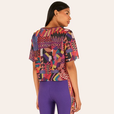 Blusa Feminina Manga Curta Cropped Farm Tela Patch Gráfico - Foto 2