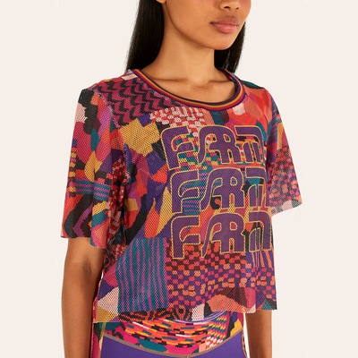 Blusa Feminina Manga Curta Cropped Farm Tela Patch Gráfico - Foto 6