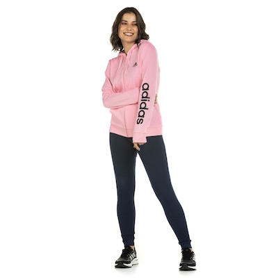 Jaqueta de Moletom adidas com Capuz Logo Linear Zipper - Feminina - Foto 4