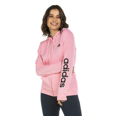 Jaqueta de Moletom adidas com Capuz Logo Linear Zipper - Feminina - Foto 2