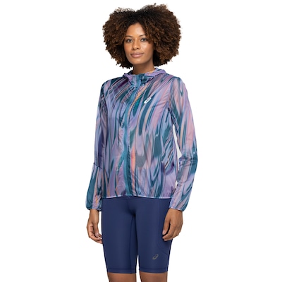 Jaqueta Corta-Vento ASICS Feminino com Capuz Osaka Estampada Color Sumi - Foto 2