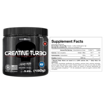 Kit Black Skull Whey Protein 100% Isolado Chocolate 900g + Creatina Turbo 150g + BCAA 2400 120g - Foto 2