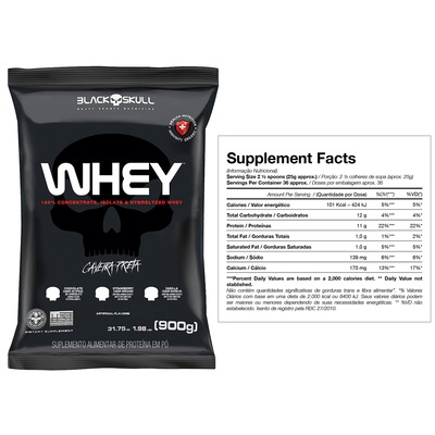 Kit Black Skull Whey Protein 100% Isolado Chocolate 900g + Creatina Turbo 150g + BCAA 2400 120g - Foto 3