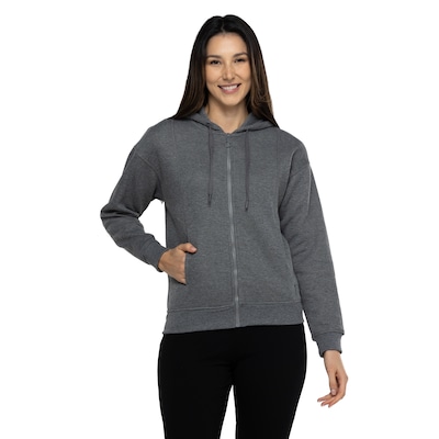Jaqueta de Moletom Feminina Oxer com Capuz Fleece com Bolso Externo - Foto 2