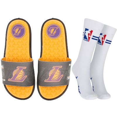 Chinelo Los Angeles Lakers Rider NBA Slide + Meia Cano Alto - Adulto - Foto 1