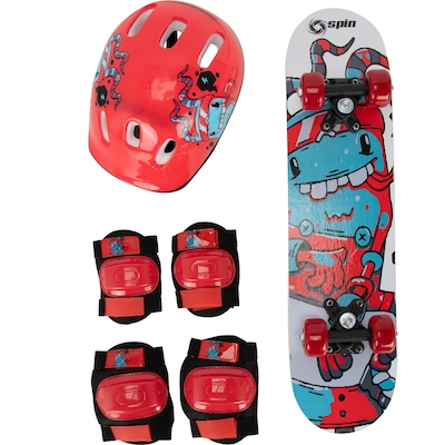Skate Infantil Spin Monster com Kit Protetor Capacete + 1 Par de Cotoveleira + 1 Par de Joelheira - Foto 2