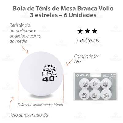 Kit de Bolas Vollo para Tênis de Mesa 3 Estrelas com 6 unidades - Foto 4
