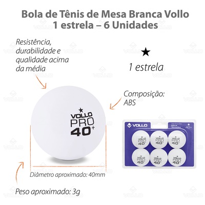 Kit de Bola de Tênis de Mesa Vollo 6 Unidades 1 Estrela - Foto 4