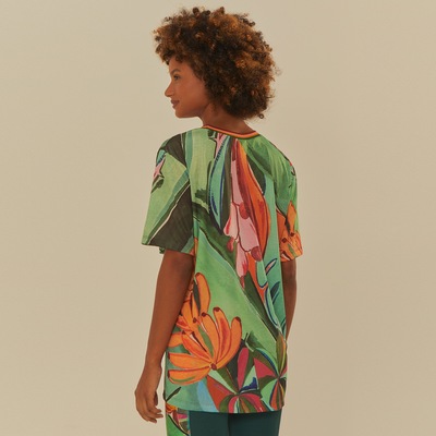 Camiseta Feminina Farm Manga Curta Tela Folhagem de Banana - Foto 2