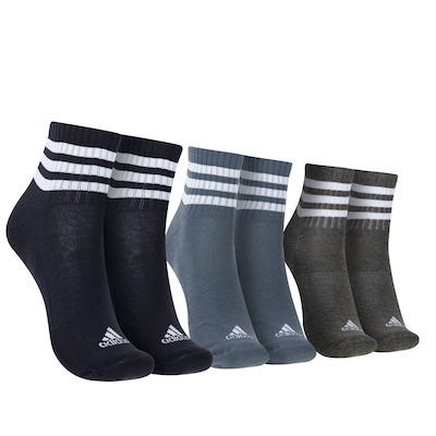 Kit de Meias adidas Cano Médio 3 Listras Adulto 3 Pares - Foto 1