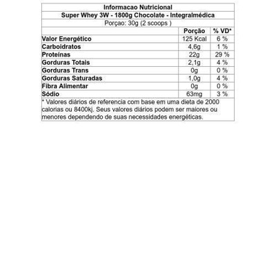Whey Protein Integralmédica Super Whey 3W - Chocolate - 1800g - Foto 2