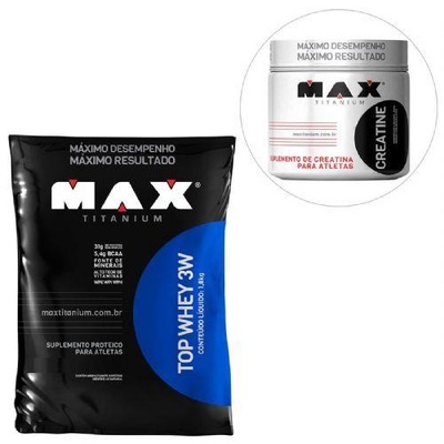 Top Whey 3W Max Titanium Refil - Chocolate - 1,8kg + Creatina - 300g - Foto 1