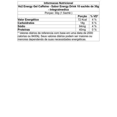 Vo2 Energy Gel Caffeine Integralmedica - Sabor Energy Drink - 10 sachês de 30g - Foto 2
