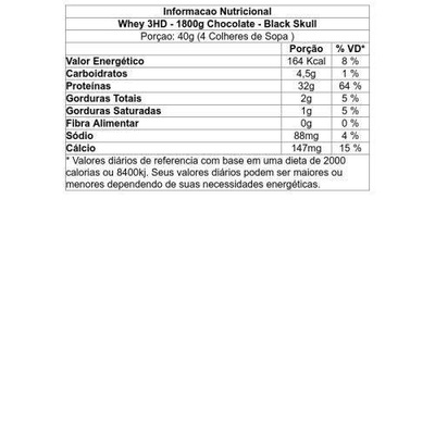 Whey Protein 3W Black Skull 3HD - Chocolate - 1,80Kg - Foto 2