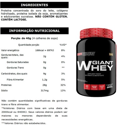 Kit Giant Whey Bodybuilders  - Morango - 900g  + BCAA + Creatina 100g + Coqueteleira - Foto 2