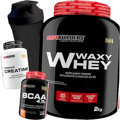 Kit Whey Protein Bodybuilders Baunilha - 2kg + Bcaa 100g + Creatina 100g + Coqueteleira - Foto 1