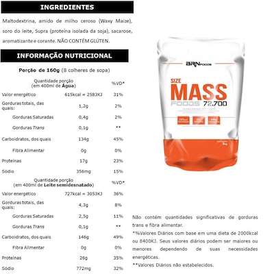 Kit Hipercalórico BRN Foods 3kg + Whey Protein 900g Baunilha + BCAA 100g + Coqueteleira - Foto 2