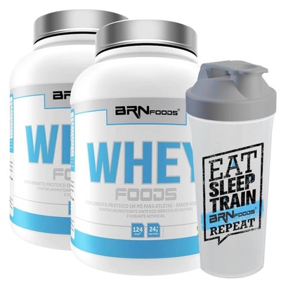 Kit 2x Whey Protein BRN Foods - Chocolate - 900g + Coqueteleira - Foto 1