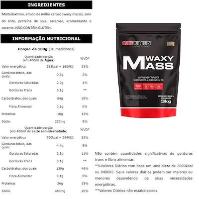 Hipercalórico Bodybuilders Waxy Mass - Morango - 3Kg - Foto 2