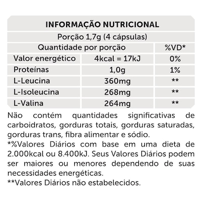 Premium BCAA BRN Foods - 120 Cápsulas - Foto 3