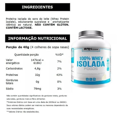 100% Whey Protein BRN Foods - Baunilha - 2Kg - Foto 2