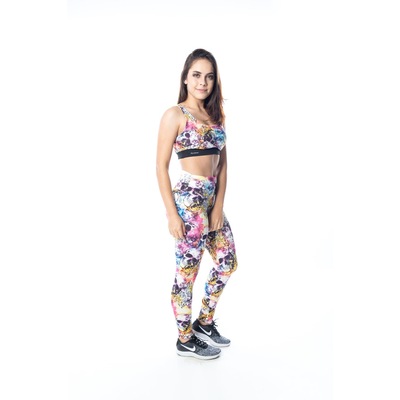 Calça  Legging Flor de Ameixa Caveira Mexicana - Feminina - Foto 2