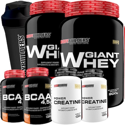 Kit Bodybuilders 2x Whey Protein - Chocolate - 900g + 2x BCAA+ 2x Creatina + Shaker - Foto 1
