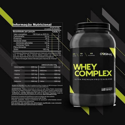 Kit Whey Complex Original Nutrition - 900g - 2 Unidades  + BCAA + Colágeno + Glutamina + Creatina + - Foto 2