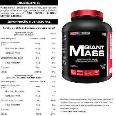 Kit Giant Mass Bodybuilders - 3kg + Giant Whey + Bcaa 4.5 Powder + Coqueteleira - Foto 2